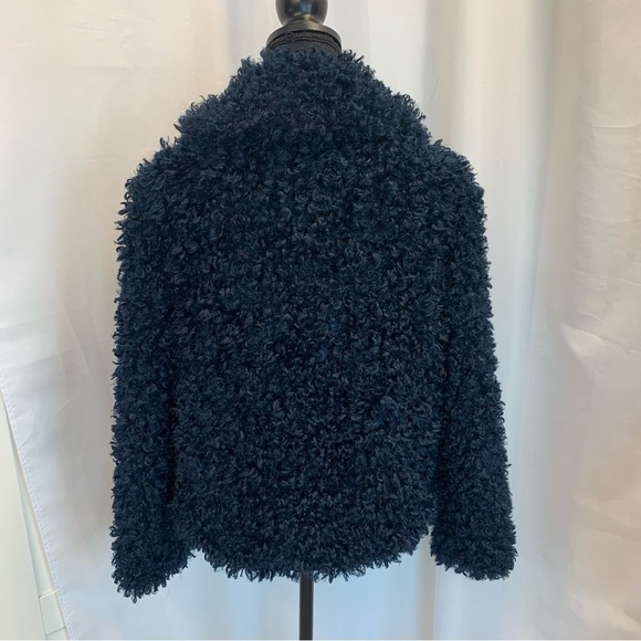 Zara navy blue faux shearling fur teddy jacket coat Sz S - Picture 9 of 13